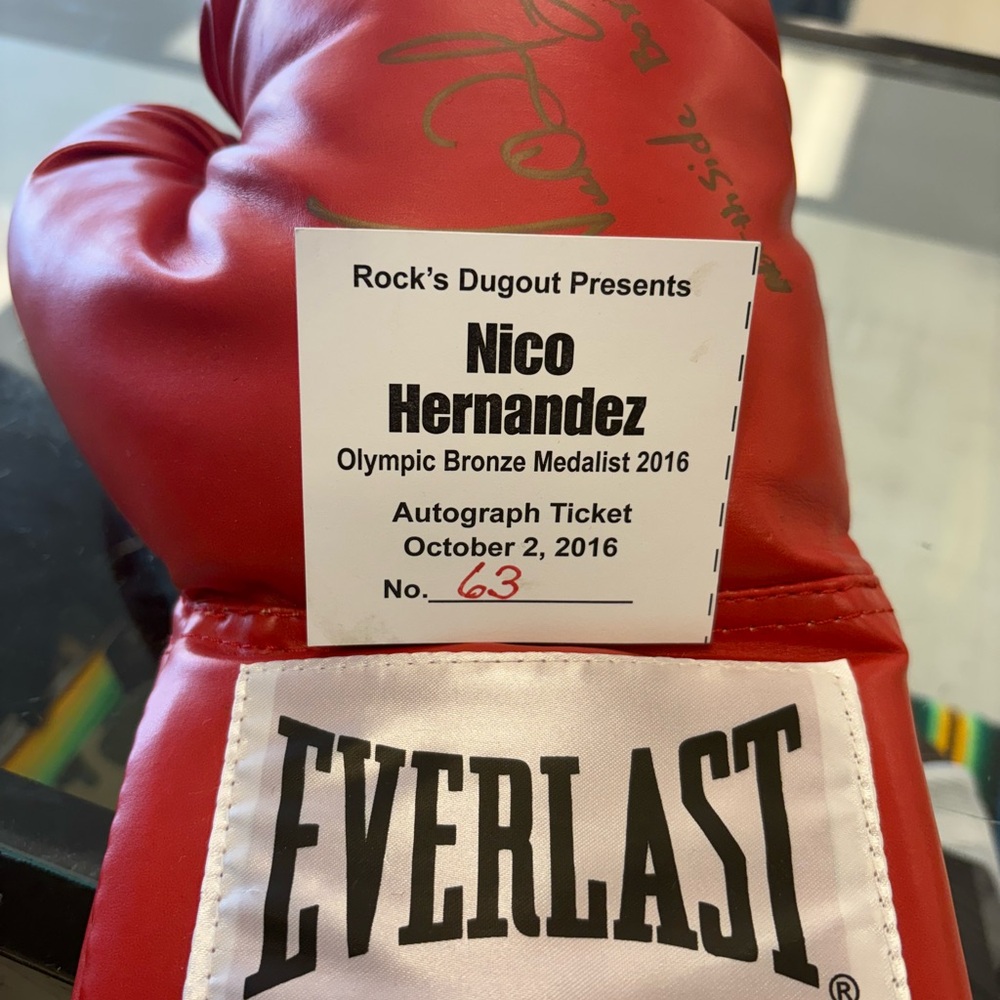 Autographed Boxing Glove with Red and White Design